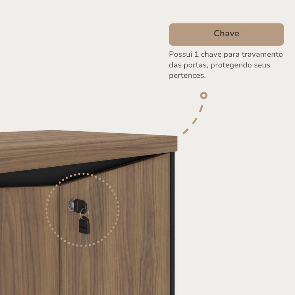 Balcão Para Escritório 2 Portas Com Chave Pequeno Nogal/preto - 7