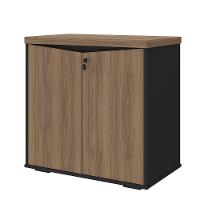 Balcão Para Escritório 2 Portas Com Chave Pequeno Nogal/preto - 1