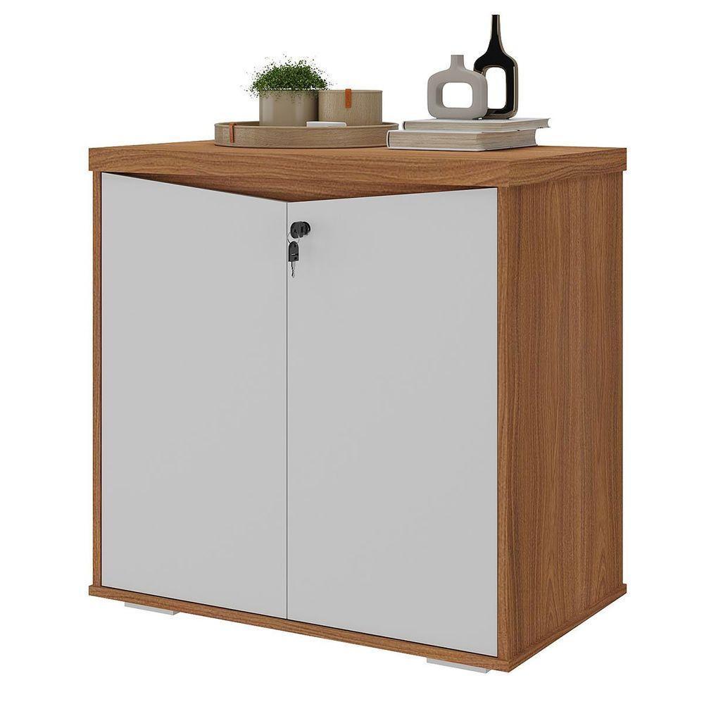 Balcão Para Escritório 2 Portas Com Chave Pequeno Freijó/branco - 1