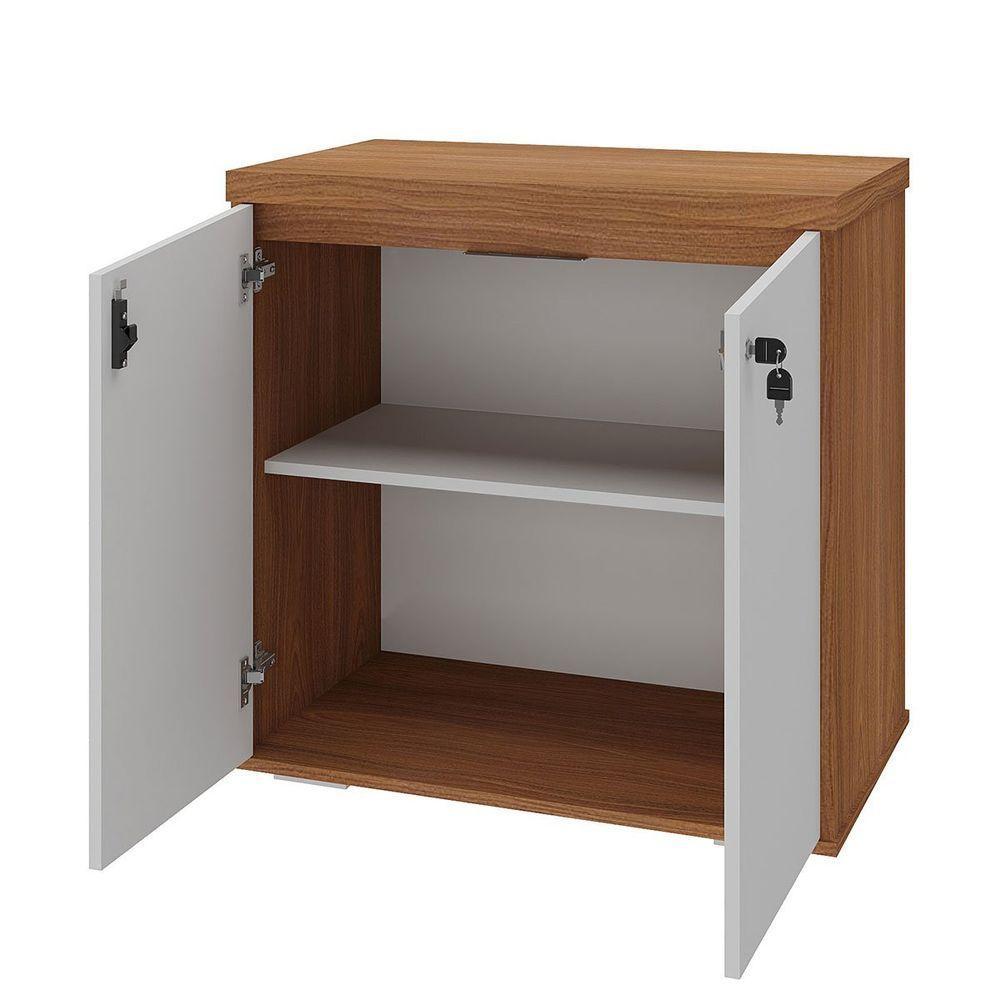 Balcão Para Escritório 2 Portas Com Chave Pequeno Freijó/branco - 2