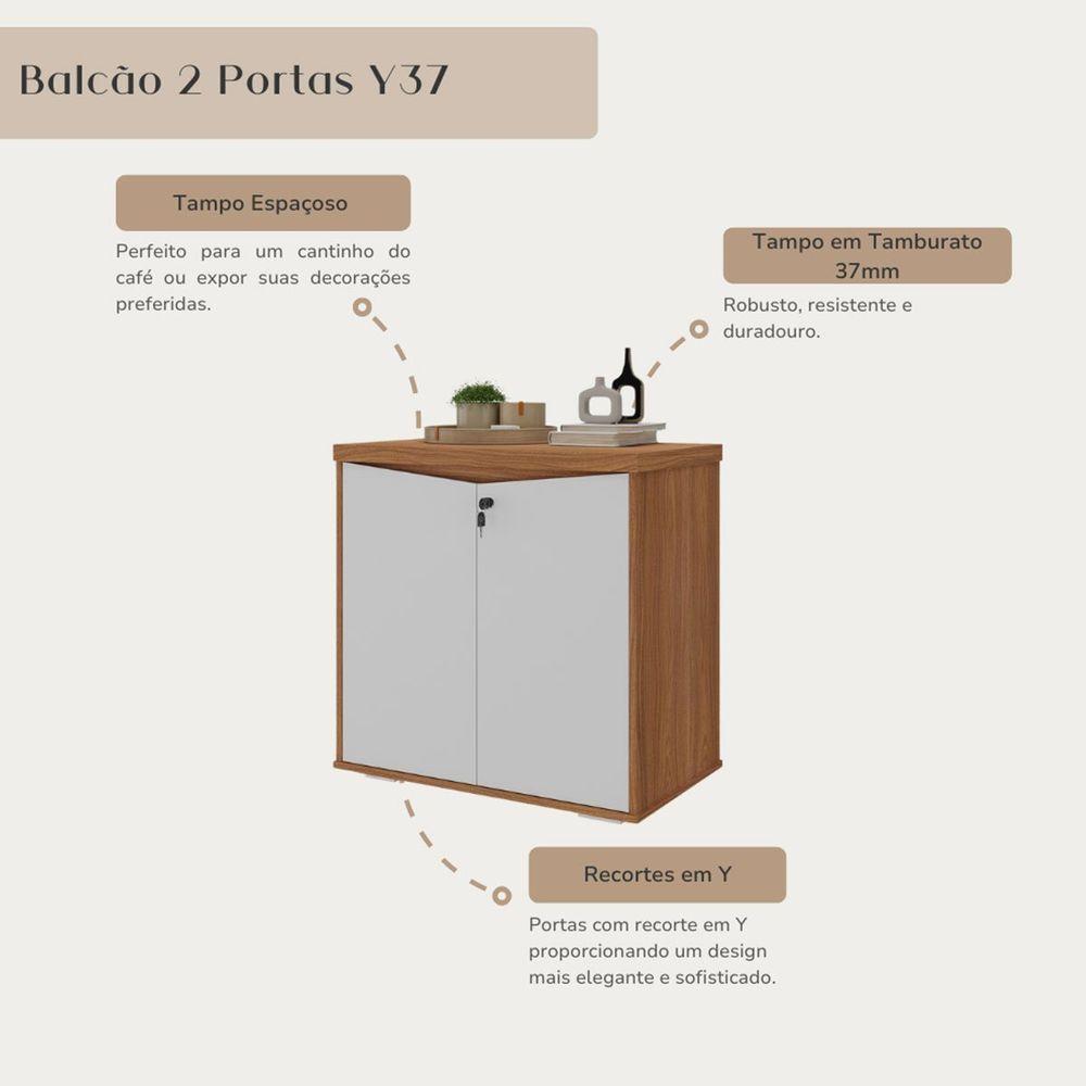 Balcão Para Escritório 2 Portas Com Chave Pequeno Freijó/branco - 5