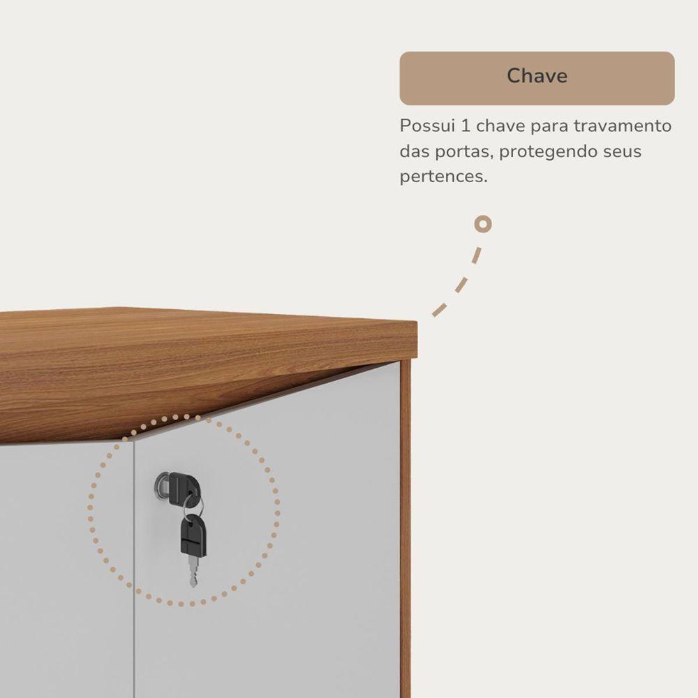 Balcão Para Escritório 2 Portas Com Chave Pequeno Freijó/branco - 7