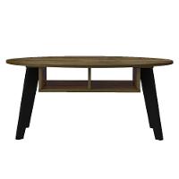 Mesa De Centro Tampo Oval 2 Nichos 100 Cm Pinho Preto Arly - 2