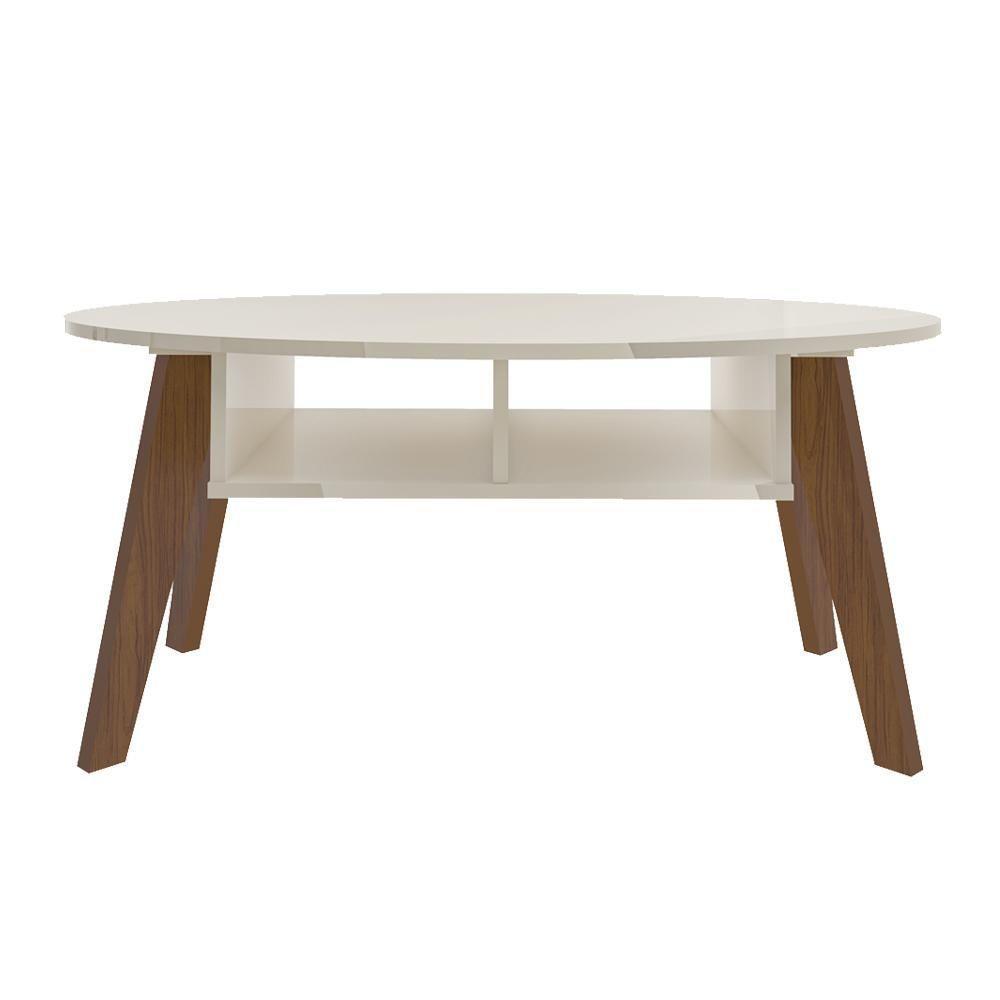 Mesa De Centro Tampo Oval 2 Nichos 100 Cm Off White Cedro Arly - 2
