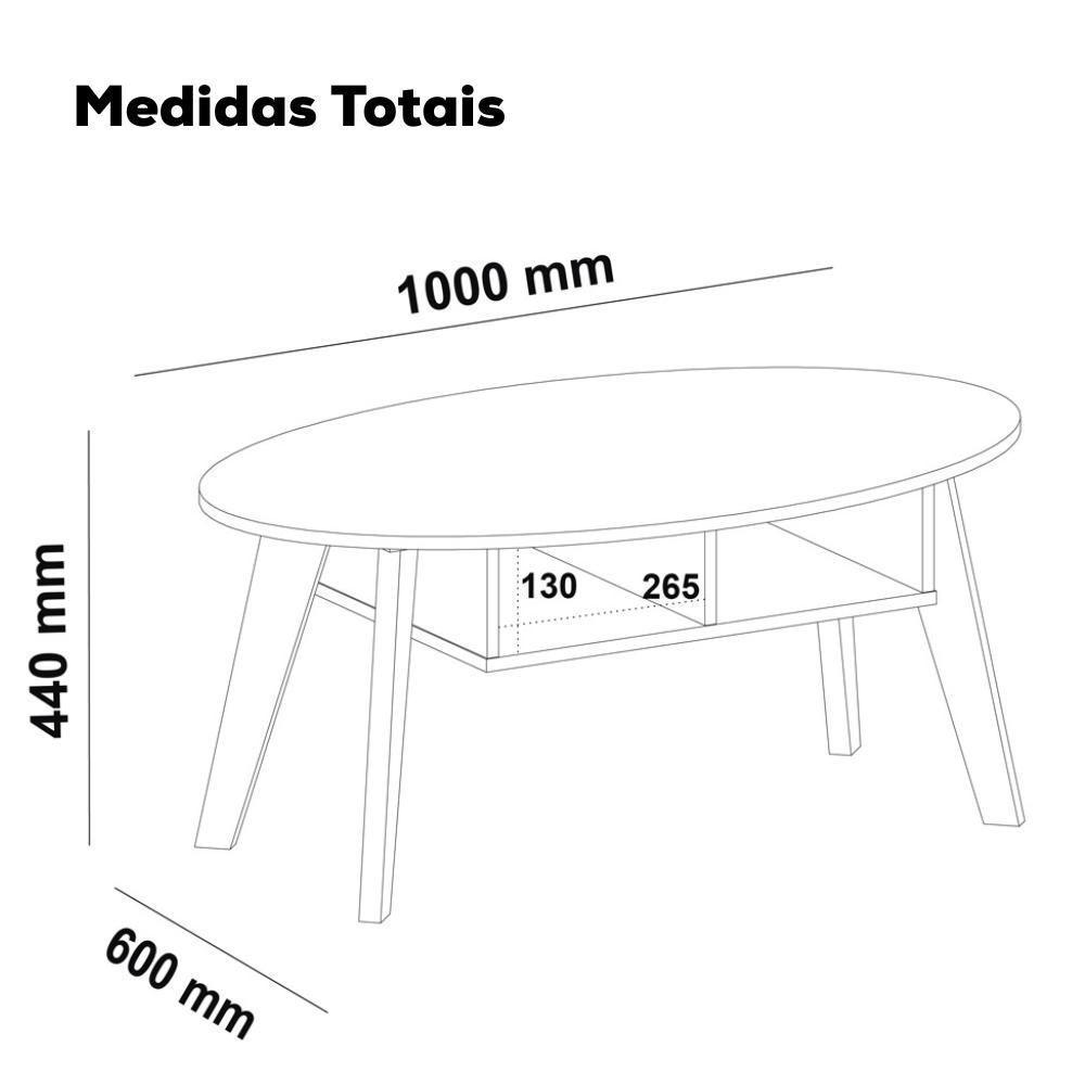 Mesa De Centro Tampo Oval 2 Nichos 100 Cm Off White Cedro Arly - 3