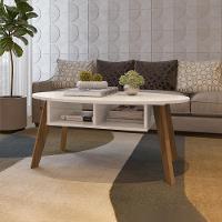 Mesa De Centro Tampo Oval 2 Nichos 100 Cm Off White Cedro Arly - 1