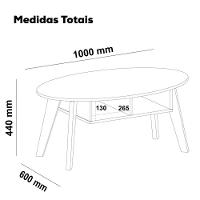 Mesa De Centro Tampo Oval 2 Nichos 100 Cm Off White Cedro Arly - 3