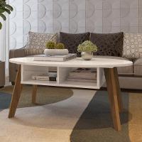 Mesa De Centro Tampo Oval 2 Nichos 100 Cm Off White Cedro Arly - 6