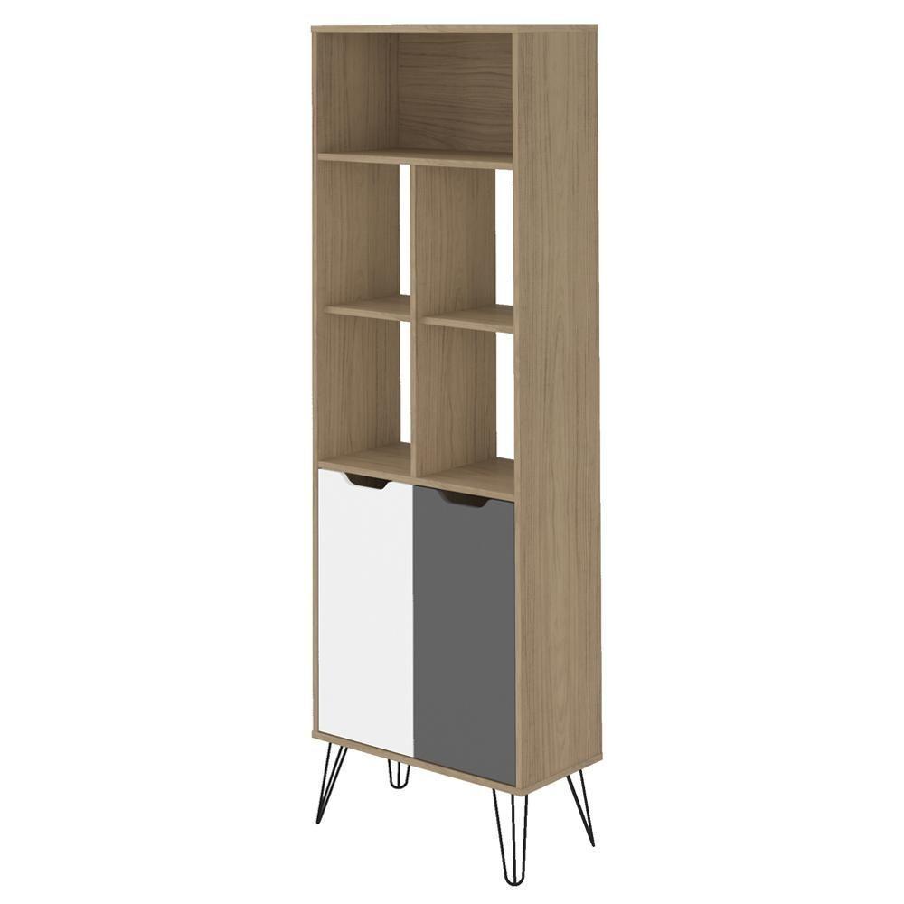 Estante 2 Portas 5 Nichos 182x60 Cm Carvalho Branco Grafite Arly - 1