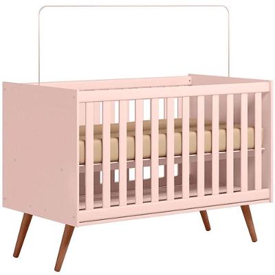 Berço Infantil Mini Cama Magia em MDF Rosa com Grade de Proteção e Suporte para Mosquiteiro
