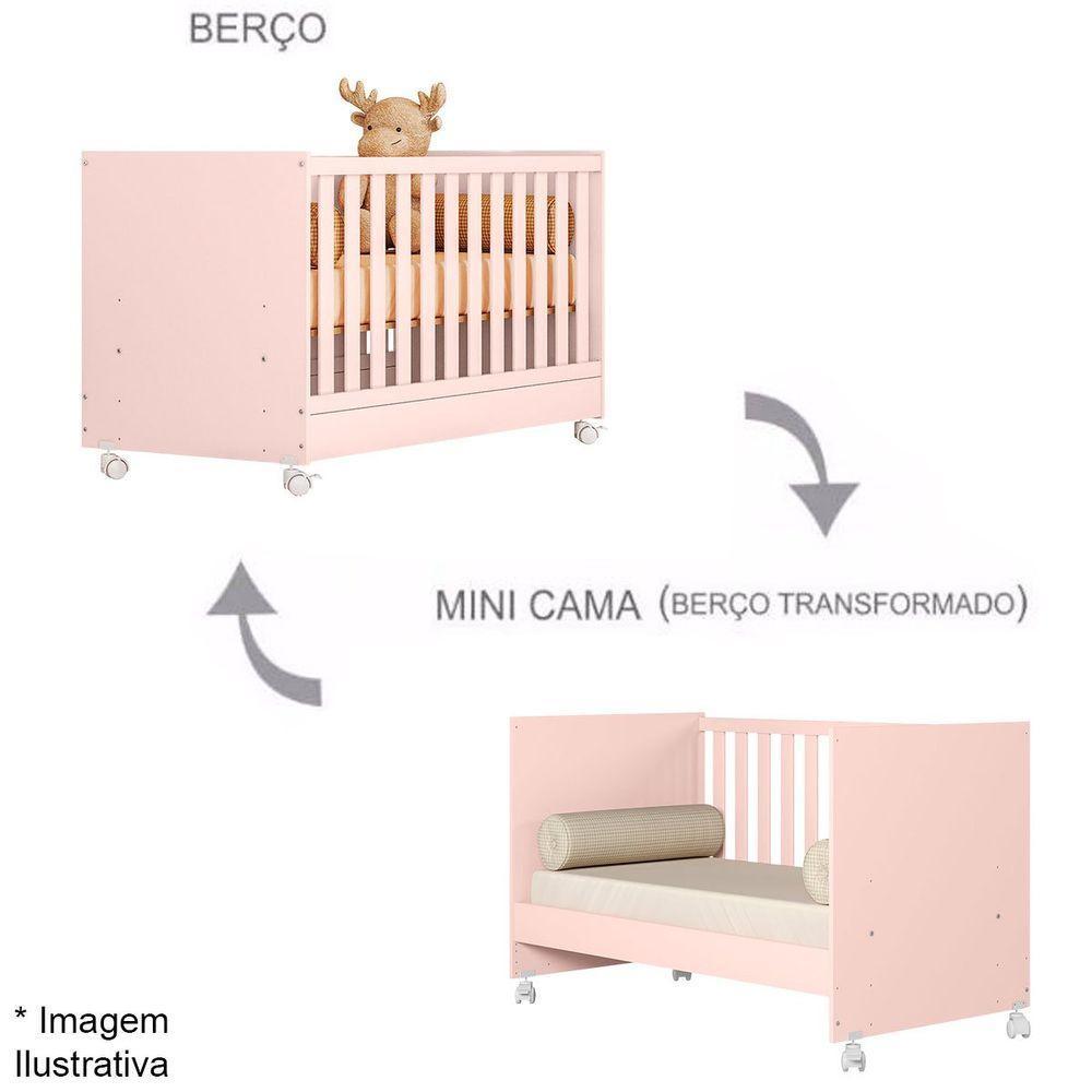 Berço Infantil Mini Cama Mdp Com Rodízios Doce Mel Rosa - 3