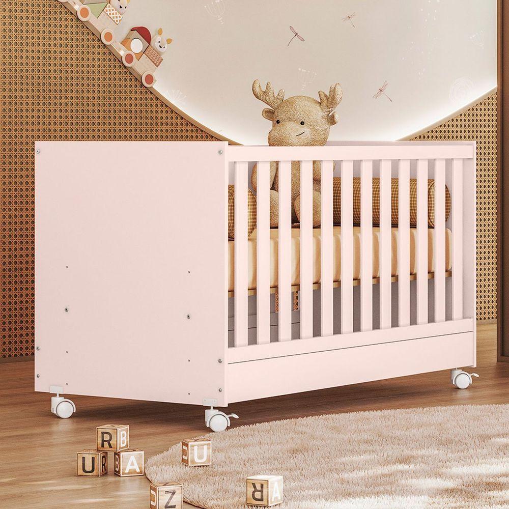 Berço Infantil Mini Cama Mdp Com Rodízios Doce Mel Rosa - 5