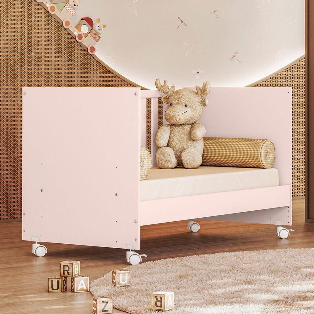 Berço Infantil Mini Cama Mdp Com Rodízios Doce Mel Rosa - 6
