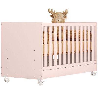 Berço Infantil Mini Cama Doce Mel em MDP Rosa com Rodízios e Suporte para Mosquiteiro