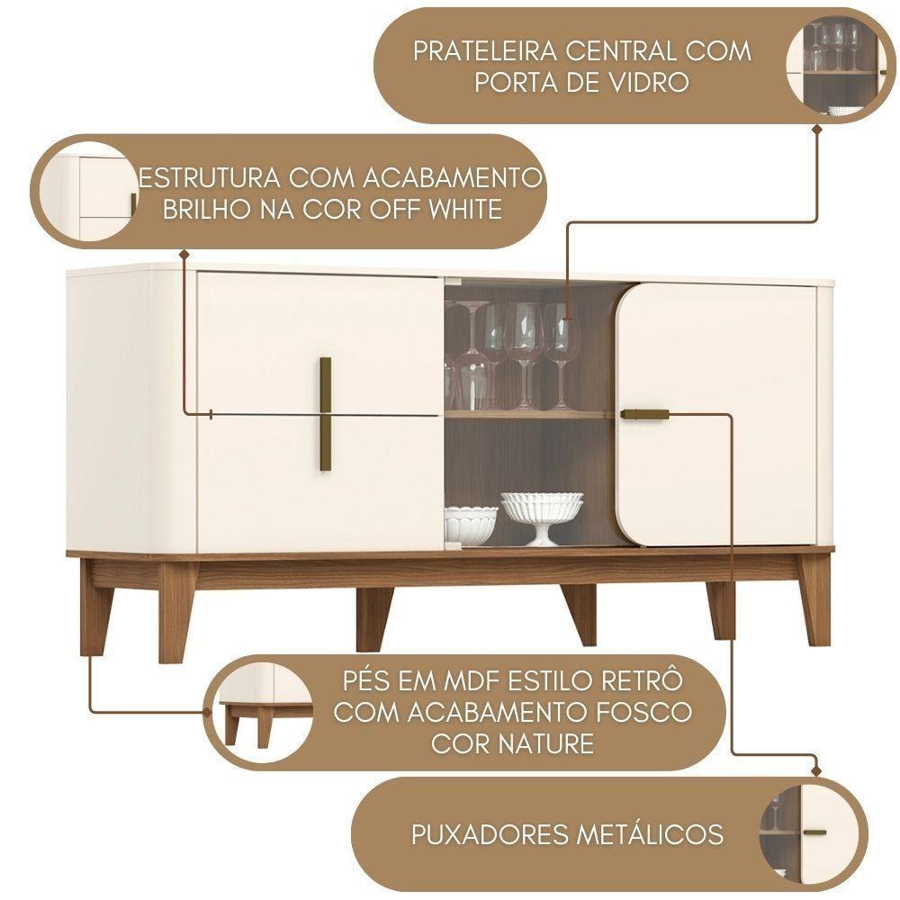 Balcao Buffet 2 Portas 2 Gavetas 165 Cm Rael Off White Nature Henn - 3