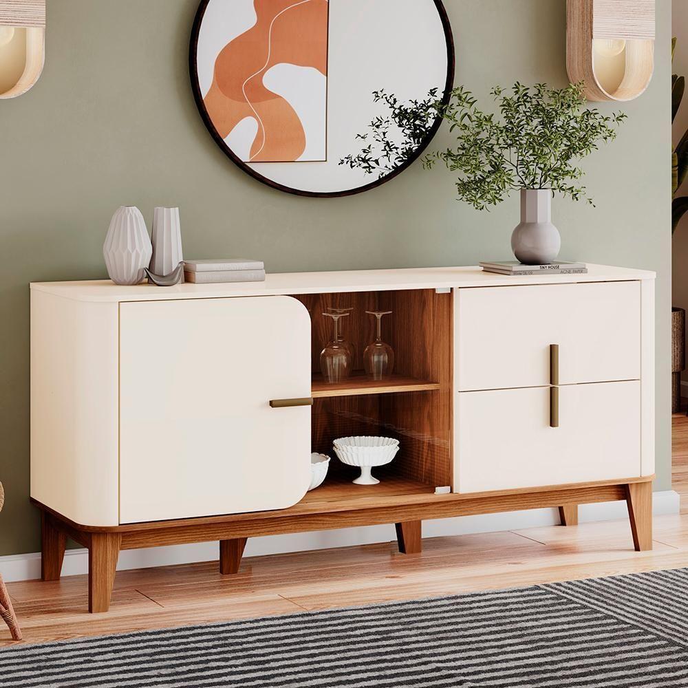 Balcao Buffet 2 Portas 2 Gavetas 165 Cm Rael Off White Nature Henn - 7