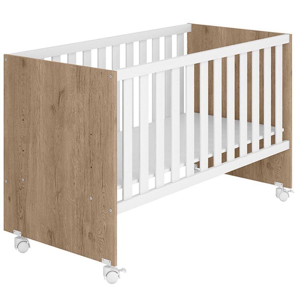 Berço Infantil Reto Com Rodizíos Mdp Doce Mel Carvalho/branco - 4