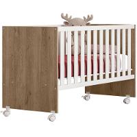 Berço Infantil Reto Com Rodizíos Mdp Doce Mel Carvalho/branco - 1