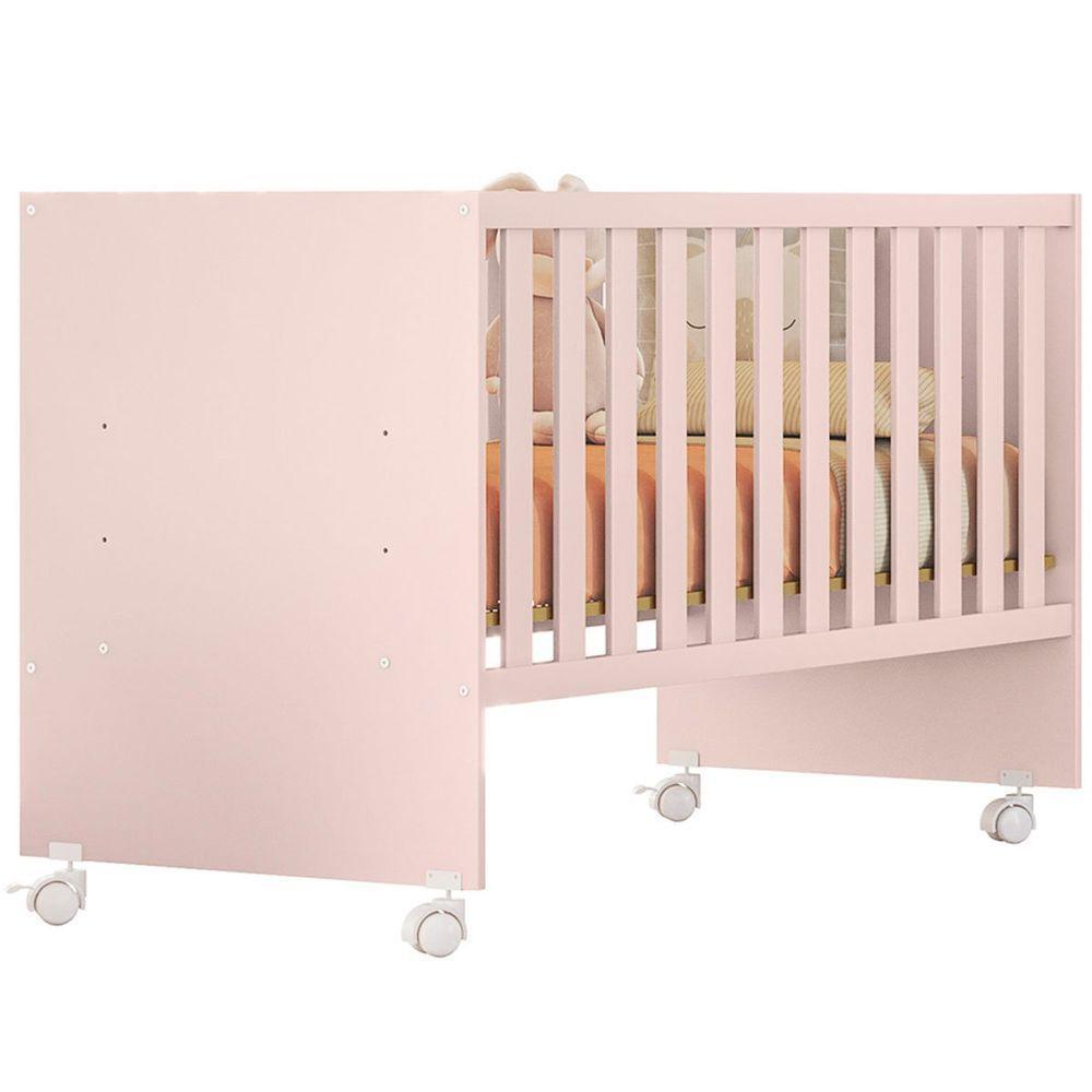 Berço Infantil Reto Com Rodizíos Mdp Doce Mel Rosa - 1