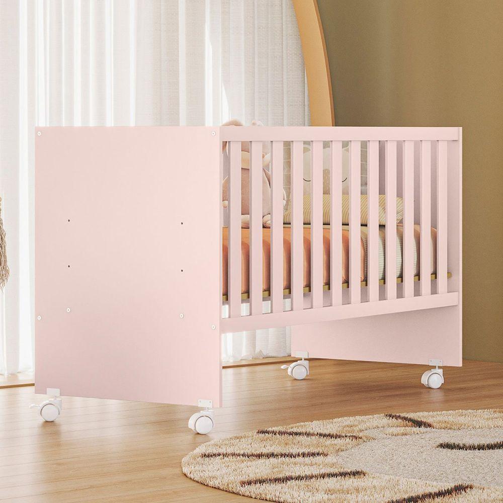 Berço Infantil Reto Com Rodizíos Mdp Doce Mel Rosa - 2