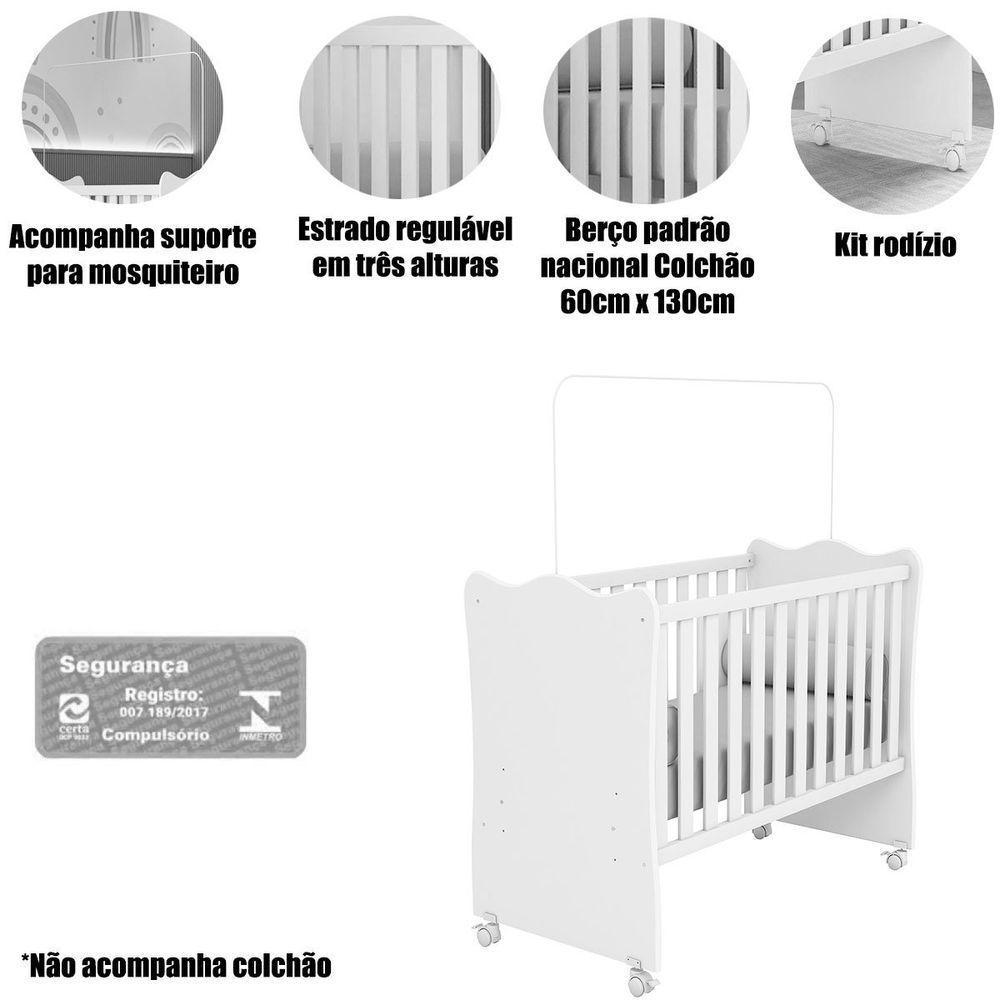 Berço Infantil Mdp Com Rodízios Doce Mel Rosa Acetinado - 3