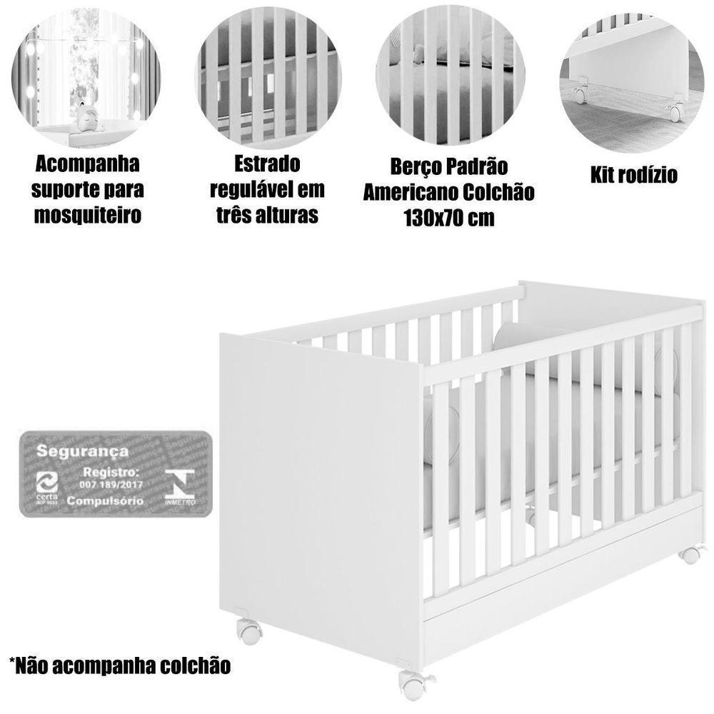Berço Infantil Mini Cama Mdp Com Rodízios Doce Mel Branco - 4