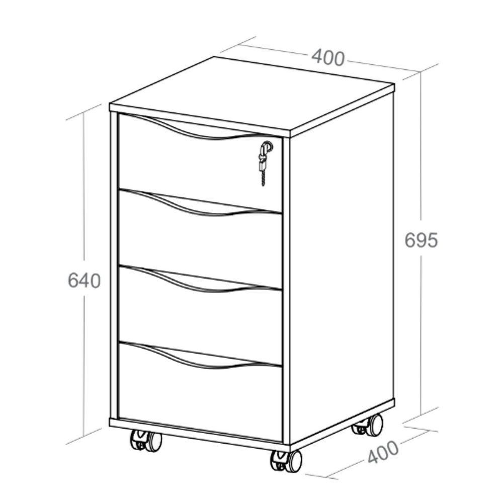 Gaveteiro 4 Gavetas Com Chave E Rodízios Pit Preto - 2