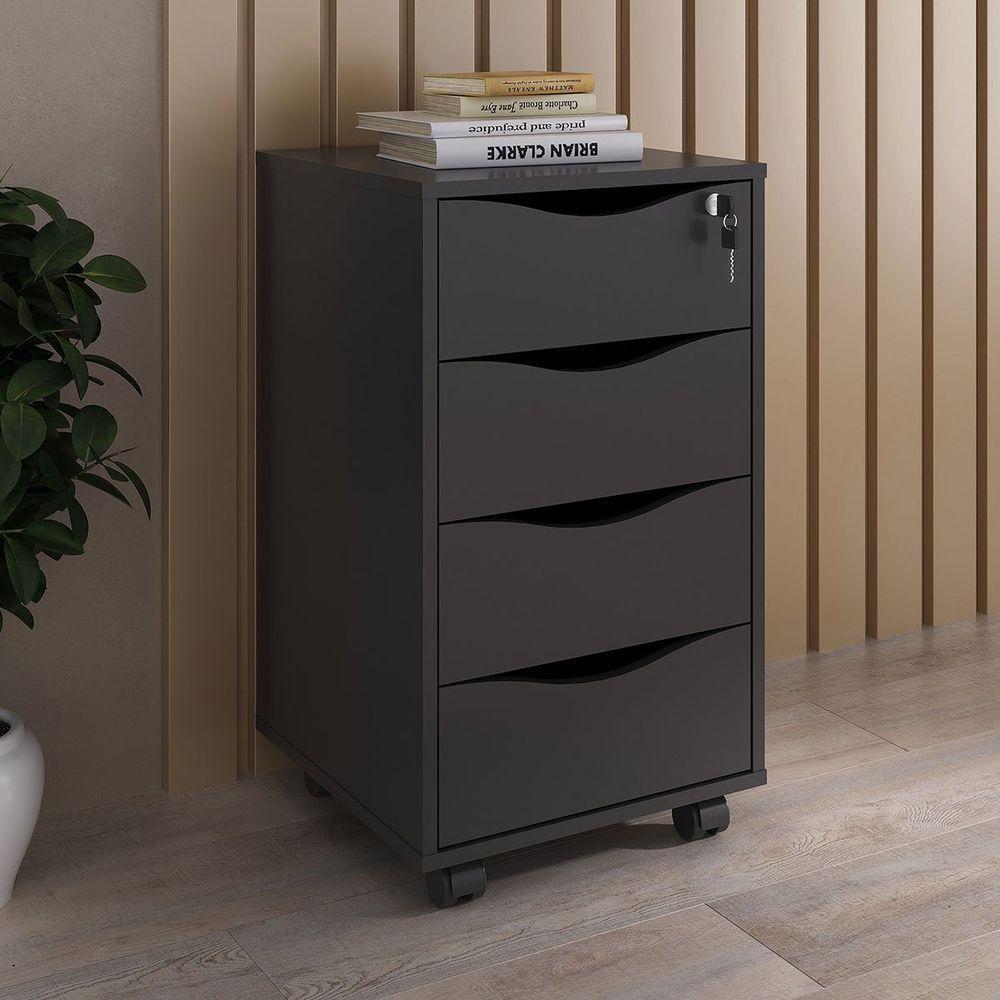 Gaveteiro 4 Gavetas Com Chave E Rodízios Pit Preto - 6