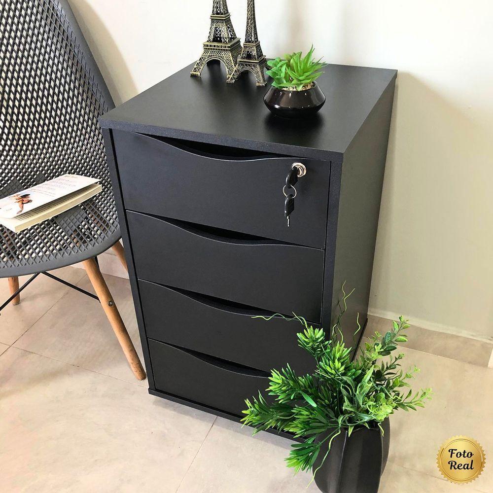 Gaveteiro 4 Gavetas Com Chave E Rodízios Pit Preto - 7