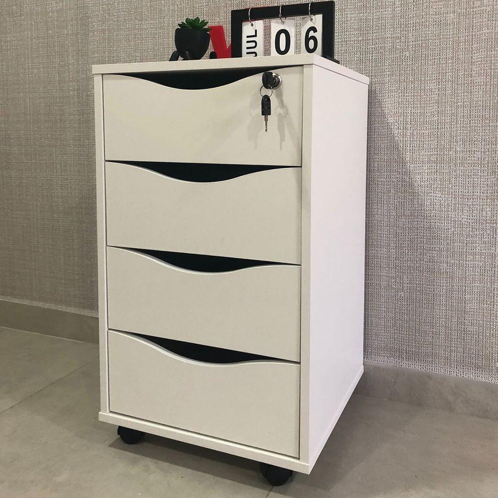 Gaveteiro 4 Gavetas Com Chave E Rodízios Pit Branco - 3