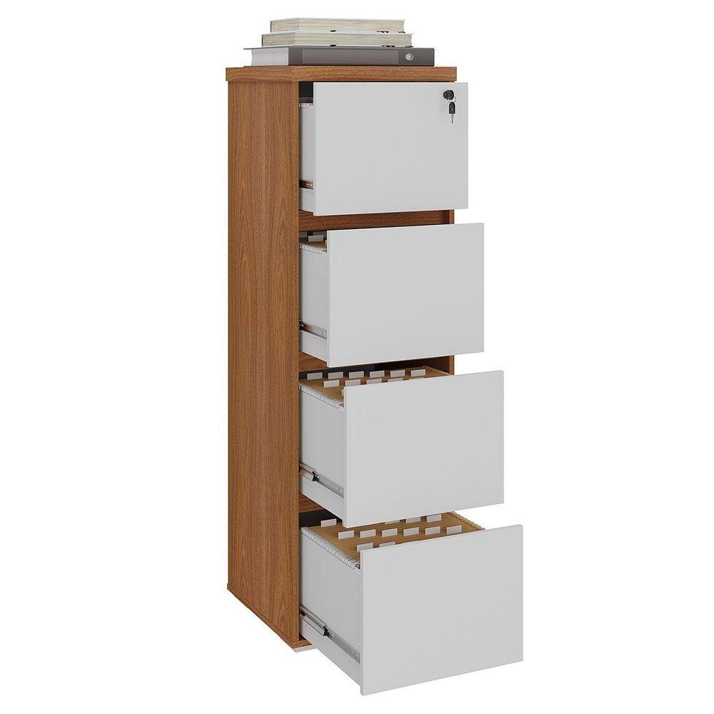 Armário Para Escritório Com 4 Gavetas E Chave Arquivo Freijó/branco - 2