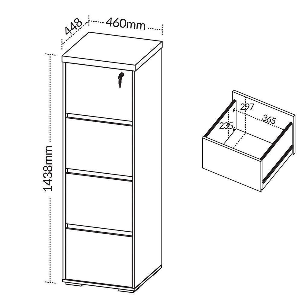 Armário Para Escritório Com 4 Gavetas E Chave Arquivo Freijó/branco - 3