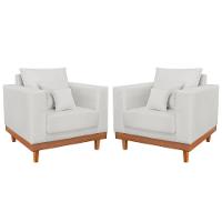 Kit 2 Poltronas Linho Resistentes Base Madeira + Almofadas Bege - 1