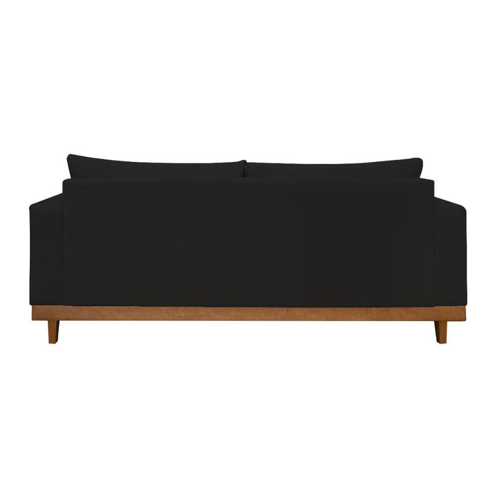 Kit 2 Poltronas Living + Sofá 2 Lugares Base Madeira Suede Preto - 3