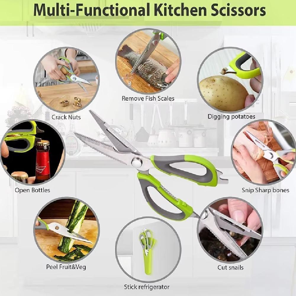 Tesoura Culinaria Profissional Multifuncoes 6 Em 1 Faca Descasca Corta Quebra Nozes Abre Garrafa Em Aco Inox Desmontavel - 8