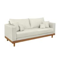 Kit 2 Poltronas Living + Sofá 3 Lugares Base Madeira Suede Bege - 2