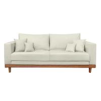 Kit 2 Poltronas Living + Sofá 3 Lugares Base Madeira Suede Bege - 3