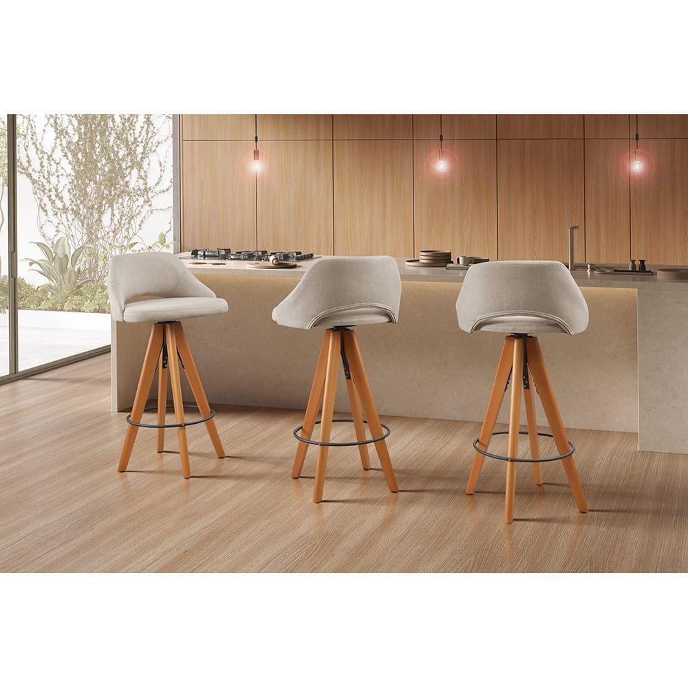 Banqueta Nicole Giratória De Madeira Cor:linho Bege 103 - 1