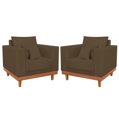 Kit 2 Poltronas Suede Com Almofadas Marrom Balaqui Decor