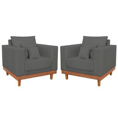 Kit 2 Poltronas Suede Com Almofadas Cinza Balaqui Decor