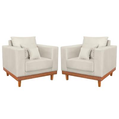 Kit 2 Poltronas Suede Com Almofadas Bege Balaqui Decor