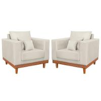 Kit 2 Poltronas Suede Resistentes Base Madeira + Almofadas Bege - 1
