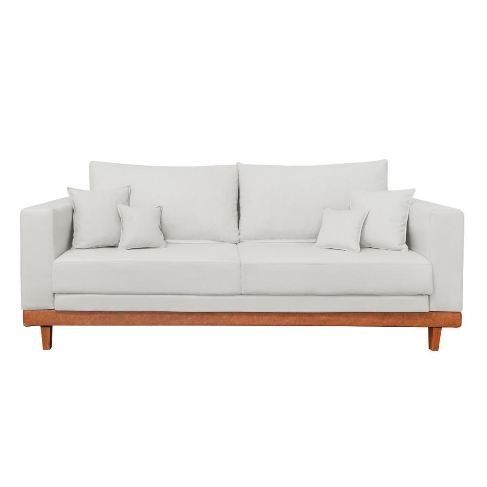 Kit Poltrona + Sofá Reforçado Com Base Madeira Linho Bege - 4