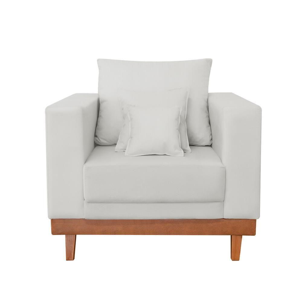 Kit Poltrona + Sofá Reforçado Com Base Madeira Linho Bege - 9