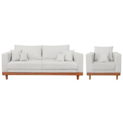 Kit Poltrona Sofá Namoradeira Living Linho Bege Balaqui Decor