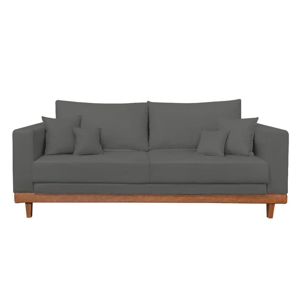 Kit 2 Poltrona + Sofá 2 Lugares Reforçado Base Madeira Suede Cinza - 3