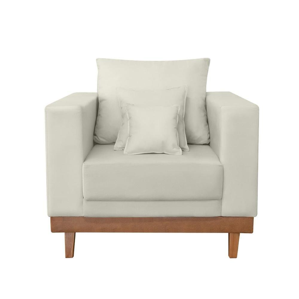 Kit Poltrona + Sofá 3 Lugares Reforçado Base Madeira Suede Bege - 7