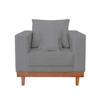 Kit Poltrona + Sofá 3 Lugares Reforçado Base Madeira Linho Grafite - 7