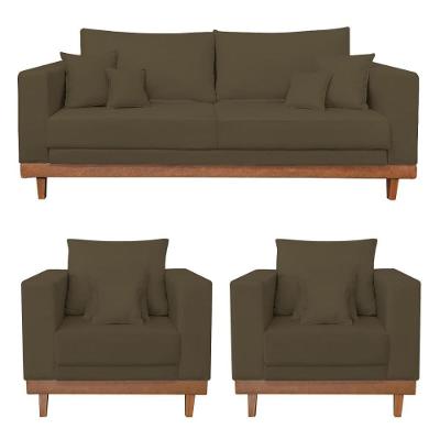 Kit Sofá 2 Lugares E 2 Poltronas Living Suede Marrom Balaqui Decor