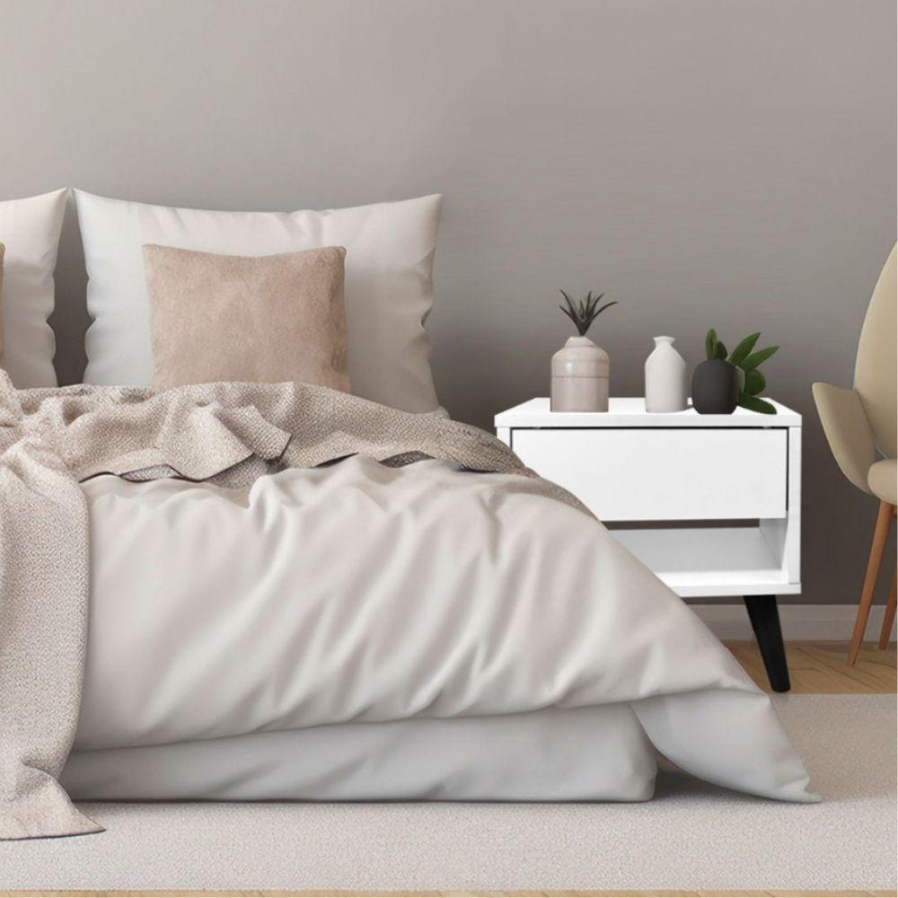 Kit 2 Mesas De Cabeceira 1 Gaveta 38 Cm Mdf Branco Pés Palito Mp - 6